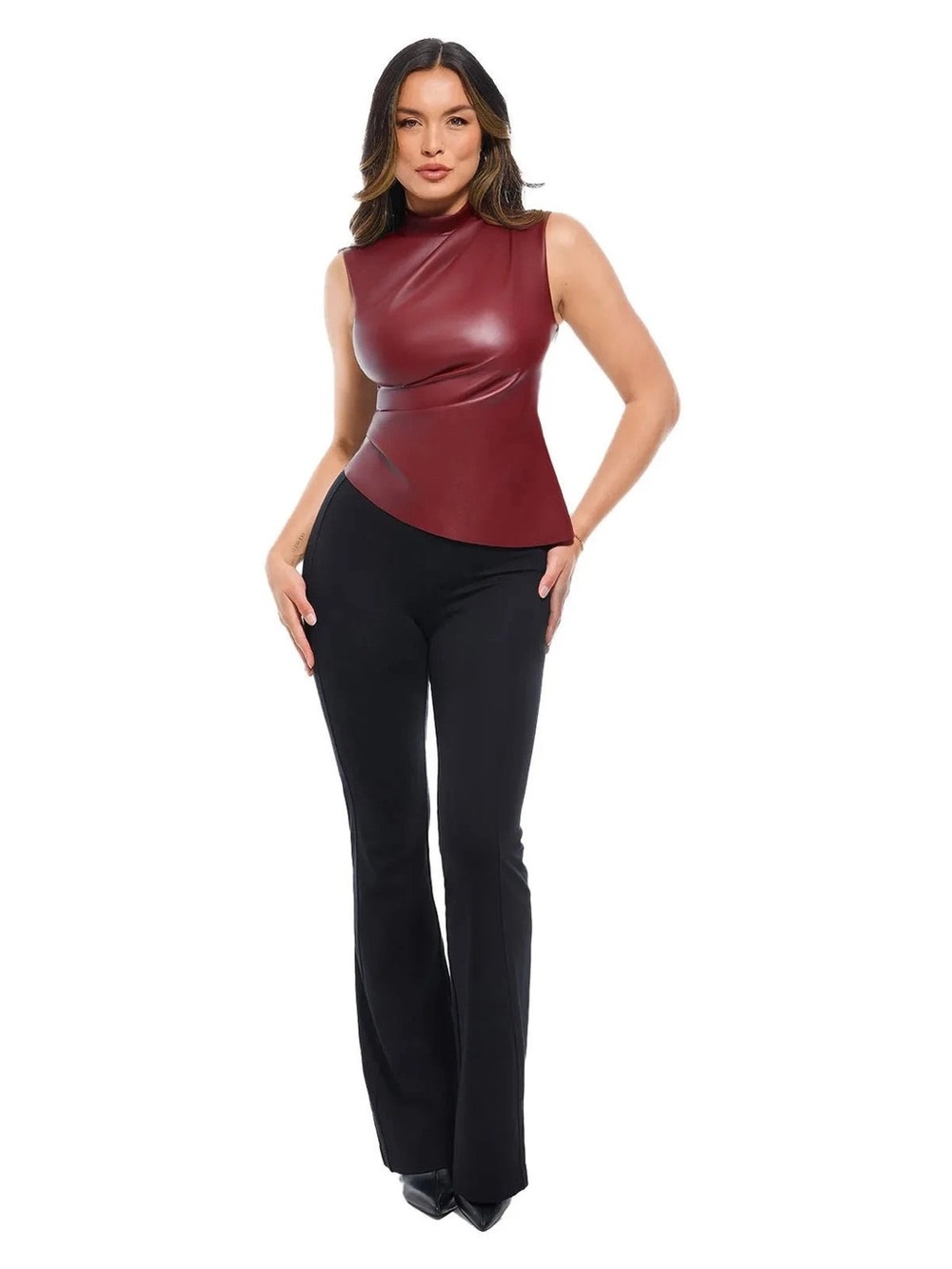 Popilush Sculpting 3-in-1 Faux Leather Bodysuit in red
